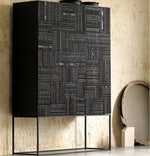 オークとチークのアイアンキャビネット - アンティーク調デザイン、モダンインテリアに最適! hsxz-2189