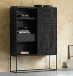 オークとチークのアイアンキャビネット - アンティーク調デザイン、モダンインテリアに最適! hsxz-2189