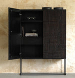 オークとチークのアイアンキャビネット - アンティーク調デザイン、モダンインテリアに最適! hsxz-2189