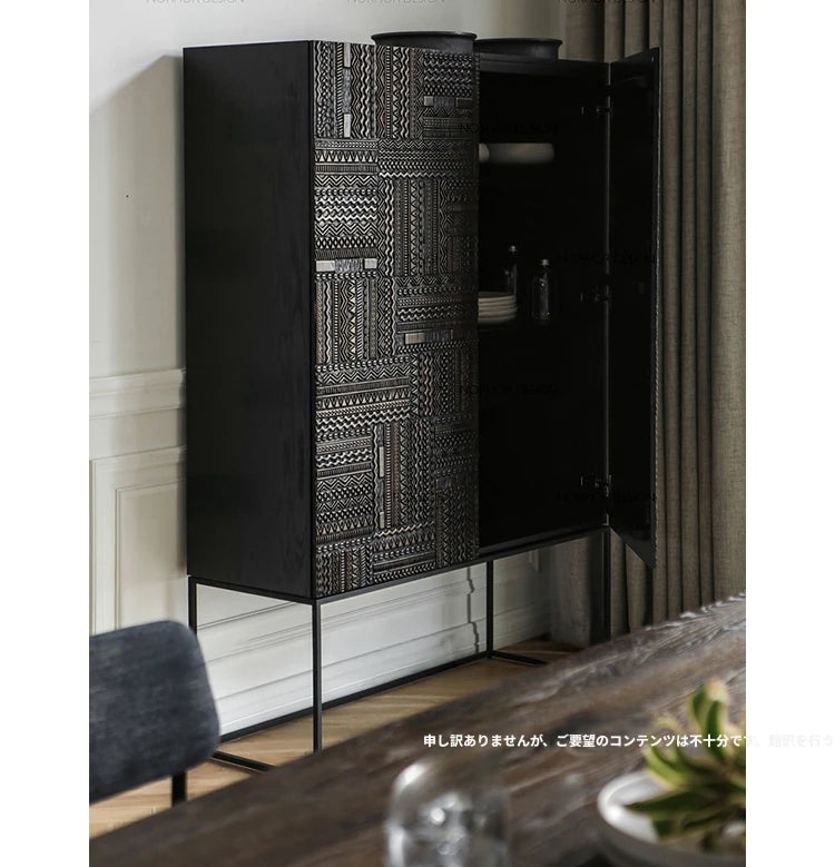 オークとチークのアイアンキャビネット - アンティーク調デザイン、モダンインテリアに最適! hsxz-2189