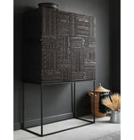 オークとチークのアイアンキャビネット - アンティーク調デザイン、モダンインテリアに最適! hsxz-2189