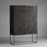 オークとチークのアイアンキャビネット - アンティーク調デザイン、モダンインテリアに最適! hsxz-2189