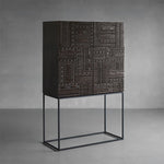 オークとチークのアイアンキャビネット - アンティーク調デザイン、モダンインテリアに最適! hsxz-2189