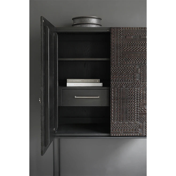 オークとチークのアイアンキャビネット - アンティーク調デザイン、モダンインテリアに最適! hsxz-2189