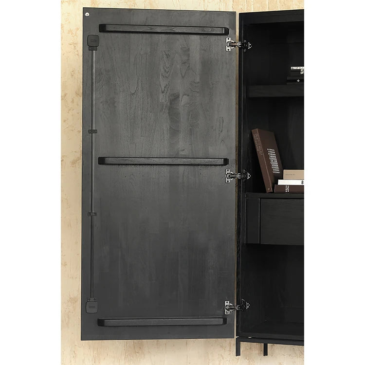 オークとチークのアイアンキャビネット - アンティーク調デザイン、モダンインテリアに最適! hsxz-2189