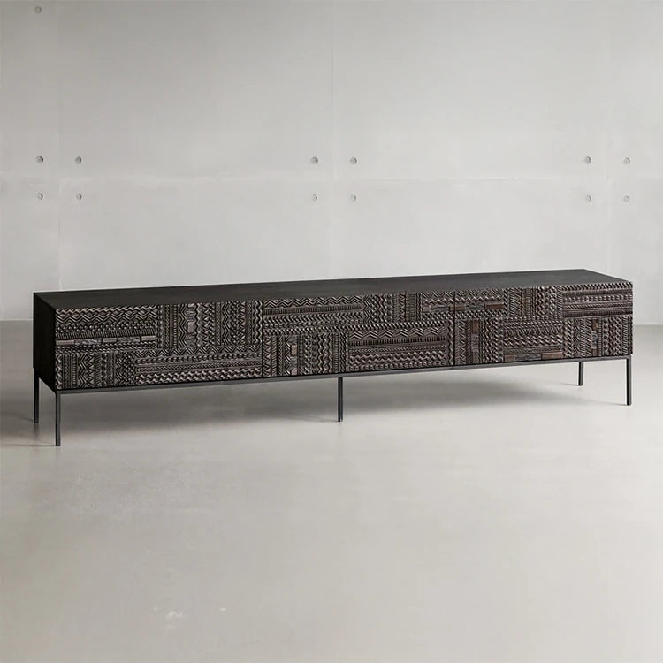 チーク調のモダンテレビ台 - 中密度繊維板製、スタイリッシュな収納キャビネット hsxz-2194