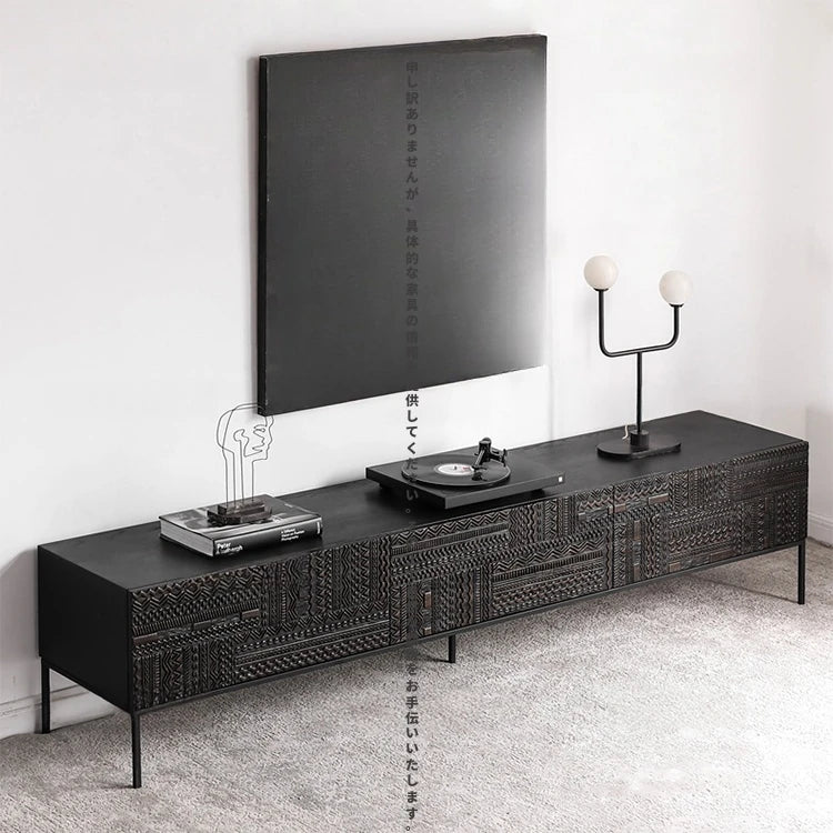 チーク調のモダンテレビ台 - 中密度繊維板製、スタイリッシュな収納キャビネット hsxz-2194