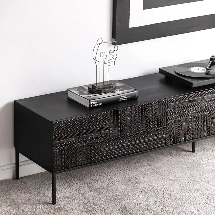 チーク調のモダンテレビ台 - 中密度繊維板製、スタイリッシュな収納キャビネット hsxz-2194