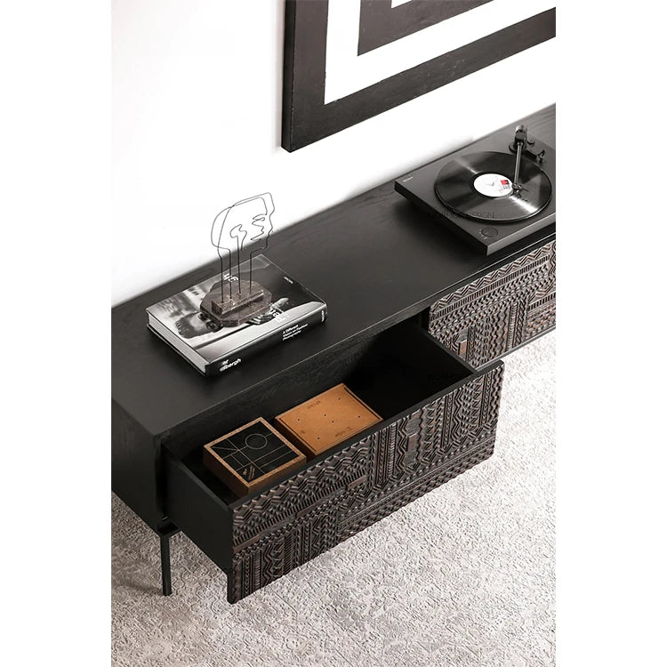 チーク調のモダンテレビ台 - 中密度繊維板製、スタイリッシュな収納キャビネット hsxz-2194