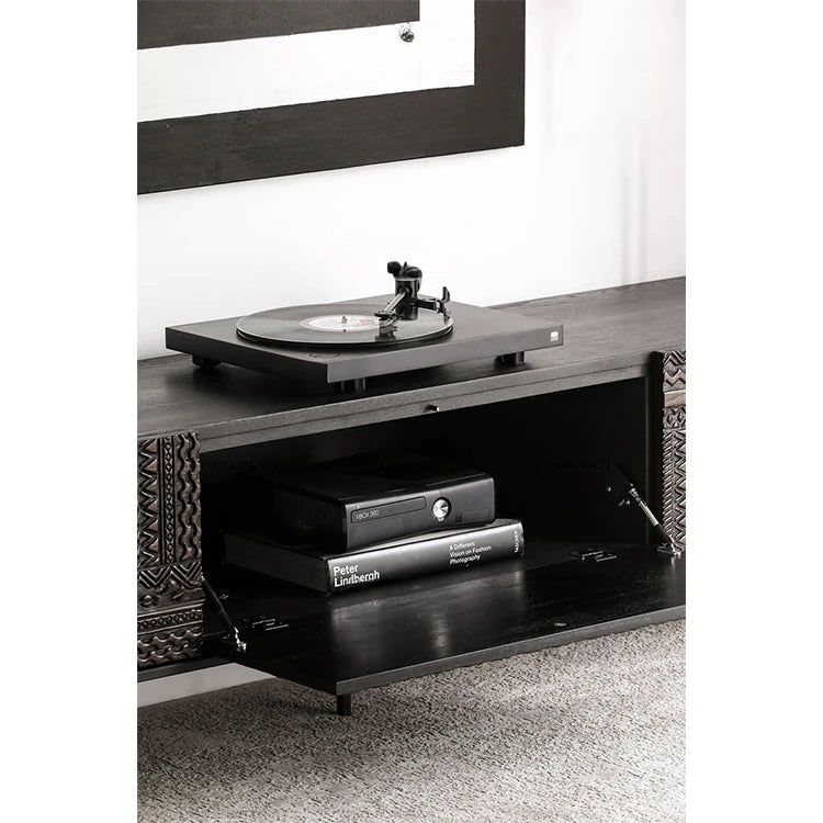 チーク調のモダンテレビ台 - 中密度繊維板製、スタイリッシュな収納キャビネット hsxz-2194