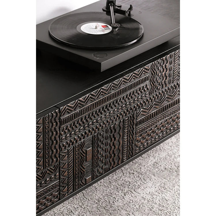 チーク調のモダンテレビ台 - 中密度繊維板製、スタイリッシュな収納キャビネット hsxz-2194