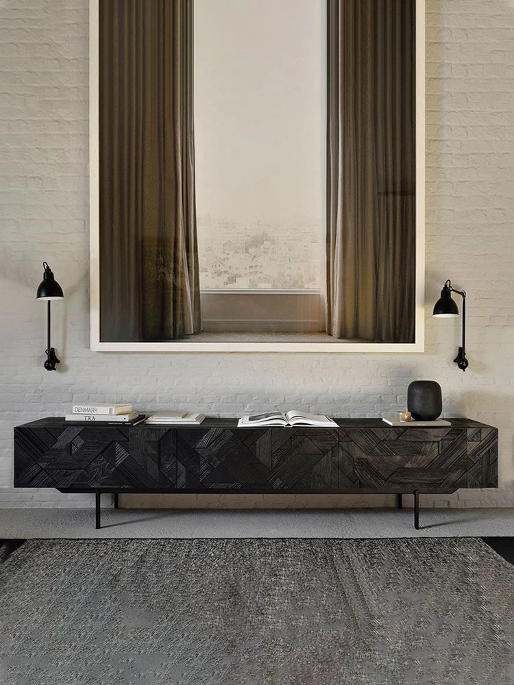 モダンデザイン テレビ台 チーク 多層板製 おしゃれなリビング家具 ユニークなパターン付き hsxz-2195