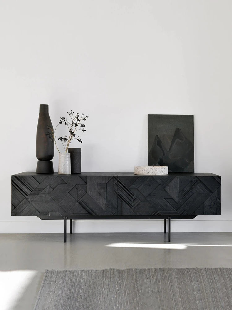 モダンデザイン テレビ台 チーク 多層板製 おしゃれなリビング家具 ユニークなパターン付き hsxz-2195