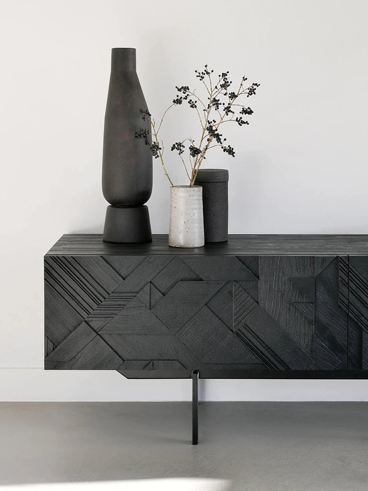 モダンデザイン テレビ台 チーク 多層板製 おしゃれなリビング家具 ユニークなパターン付き hsxz-2195