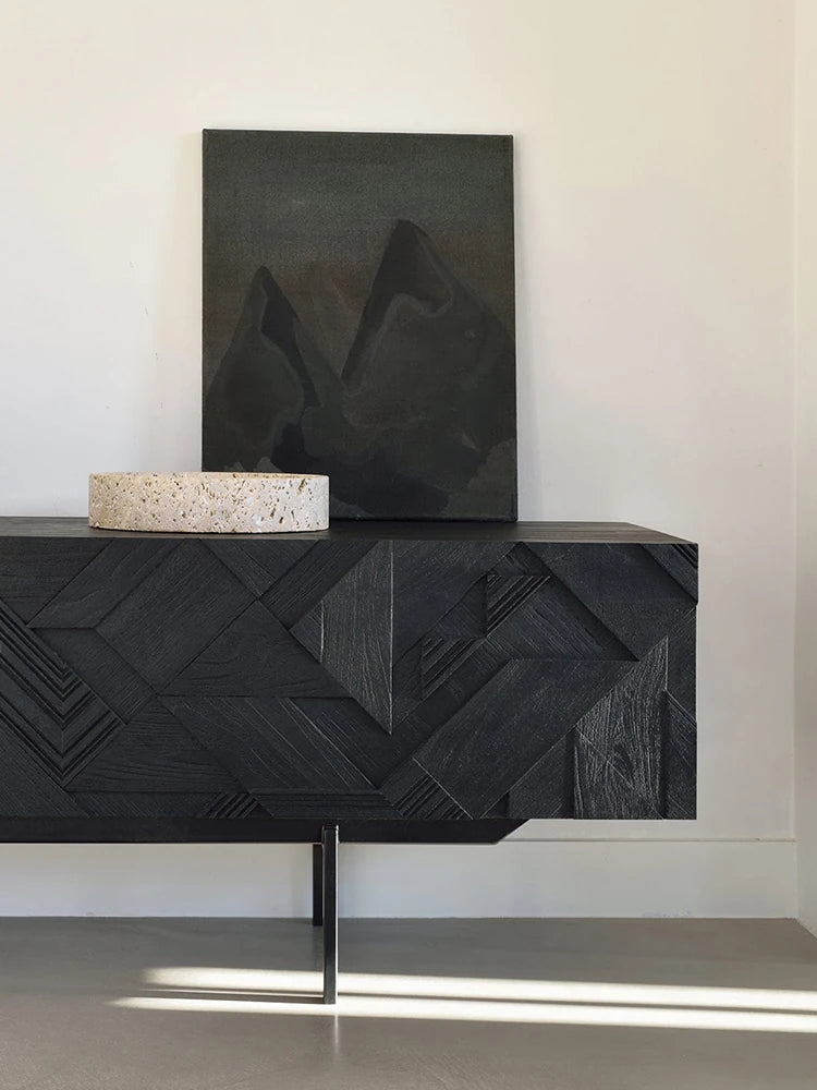 モダンデザイン テレビ台 チーク 多層板製 おしゃれなリビング家具 ユニークなパターン付き hsxz-2195