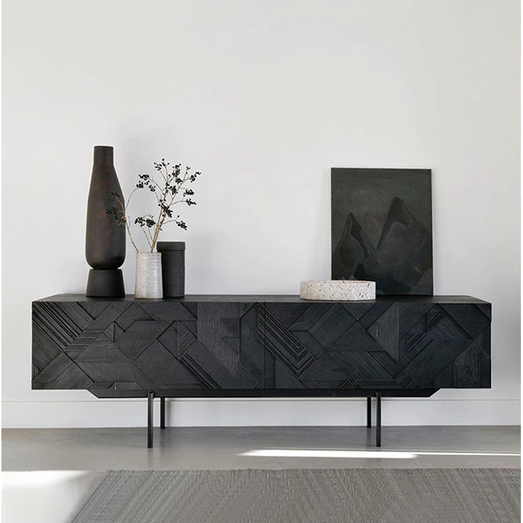 モダンデザイン テレビ台 チーク 多層板製 おしゃれなリビング家具 ユニークなパターン付き hsxz-2195