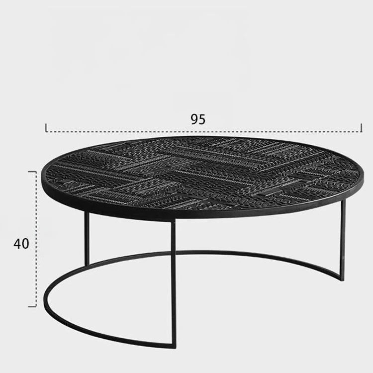チーク材使用!スタイリッシュなデザインのセンターテーブル【彫刻模様】 hsxz-2197