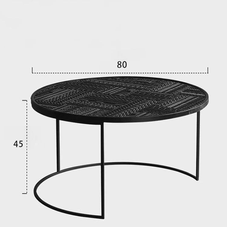 チーク材使用!スタイリッシュなデザインのセンターテーブル【彫刻模様】 hsxz-2197