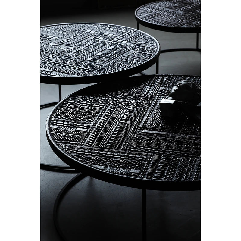 チーク材使用!スタイリッシュなデザインのセンターテーブル【彫刻模様】 hsxz-2197