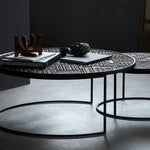 チーク材使用!スタイリッシュなデザインのセンターテーブル【彫刻模様】 hsxz-2197