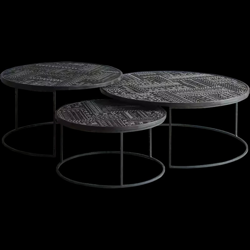 チーク材使用!スタイリッシュなデザインのセンターテーブル【彫刻模様】 hsxz-2197