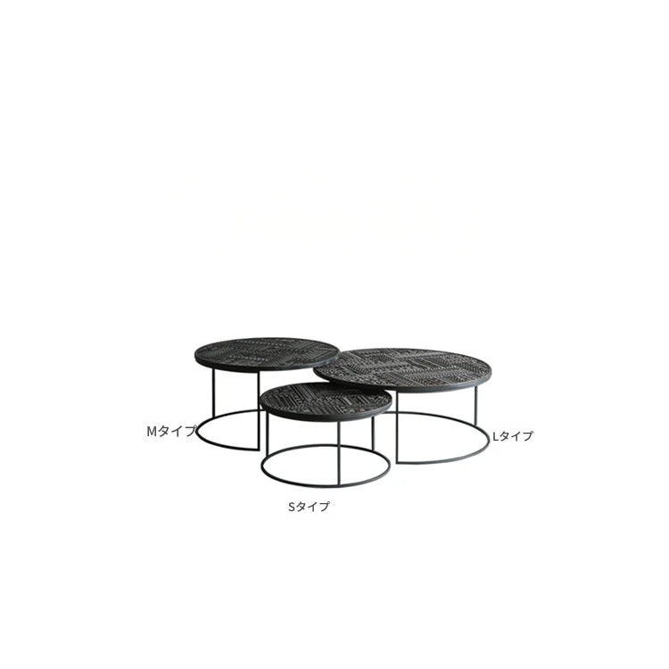 チーク材使用!スタイリッシュなデザインのセンターテーブル【彫刻模様】 hsxz-2197