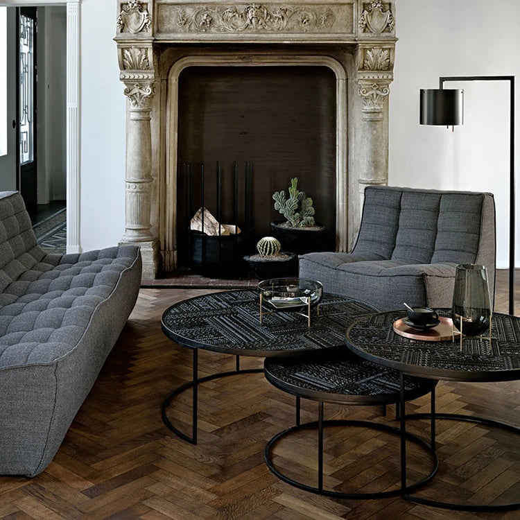 チーク材使用!スタイリッシュなデザインのセンターテーブル【彫刻模様】 hsxz-2197