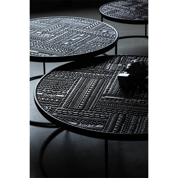 チーク材使用!スタイリッシュなデザインのセンターテーブル【彫刻模様】 hsxz-2197