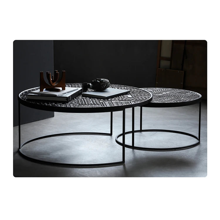 チーク材使用!スタイリッシュなデザインのセンターテーブル【彫刻模様】 hsxz-2197