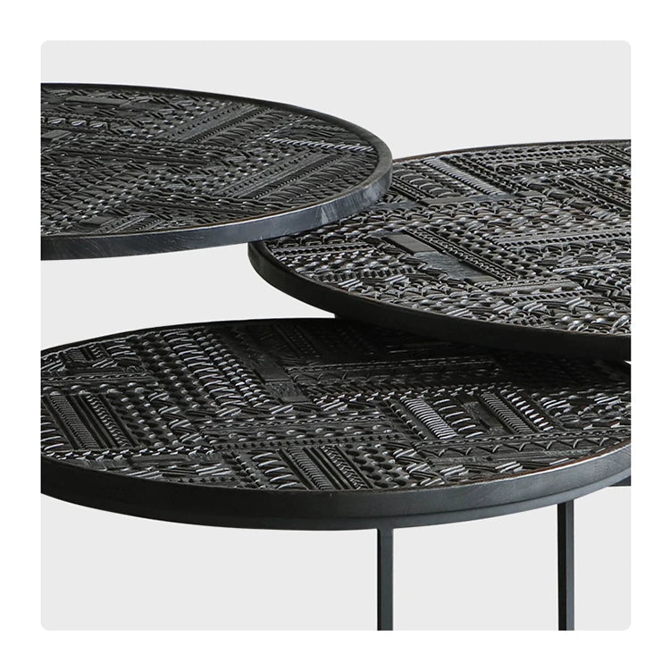 チーク材使用!スタイリッシュなデザインのセンターテーブル【彫刻模様】 hsxz-2197