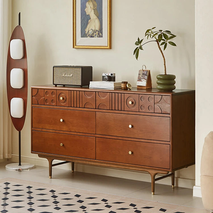 チェリー材を使用したモダンデザインのキャビネット - 優雅な彫刻ディテール付き、収納力抜群! hsxz-2200