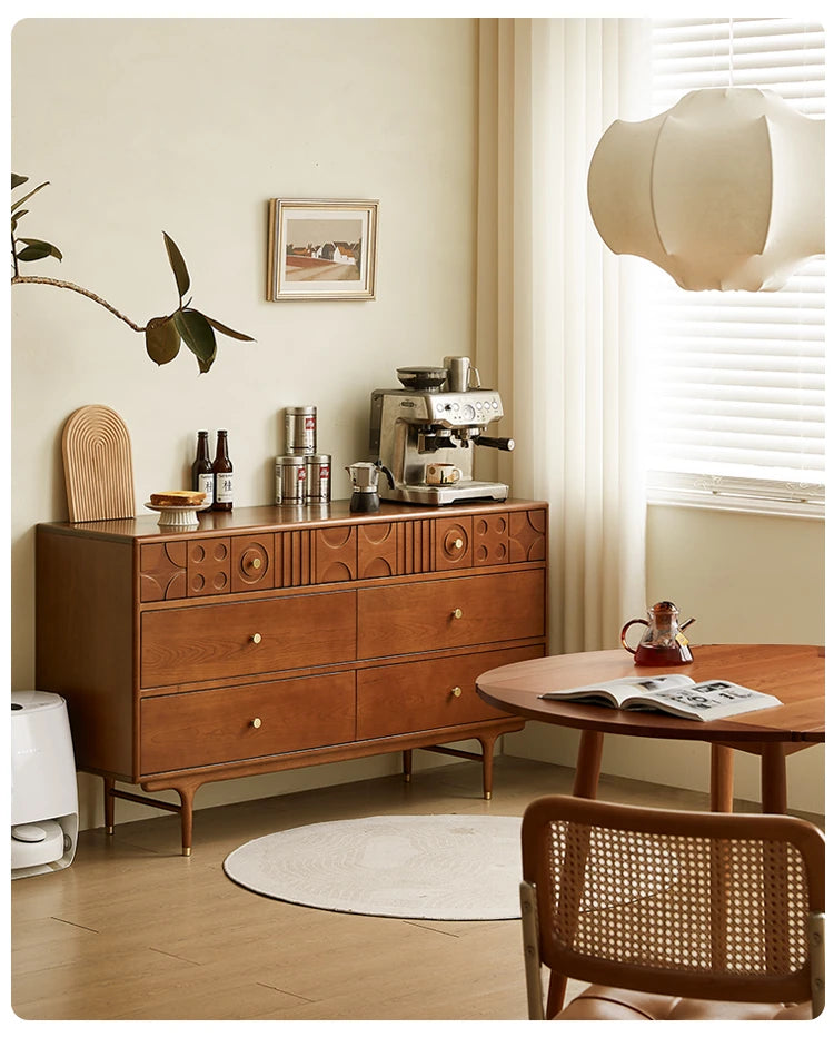 チェリー材を使用したモダンデザインのキャビネット - 優雅な彫刻ディテール付き、収納力抜群! hsxz-2200