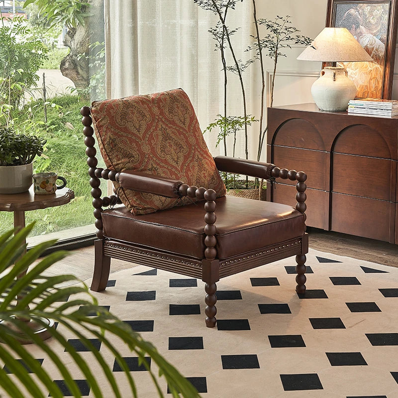 アッシュ材使用のクラシックチェア|PUレザー&綿麻クッション付き|デザイン性抜群のリビング家具 hsysg-4983