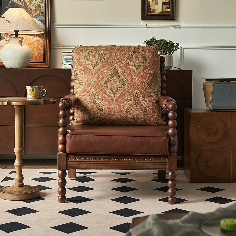 アッシュ材使用のクラシックチェア|PUレザー&綿麻クッション付き|デザイン性抜群のリビング家具 hsysg-4983