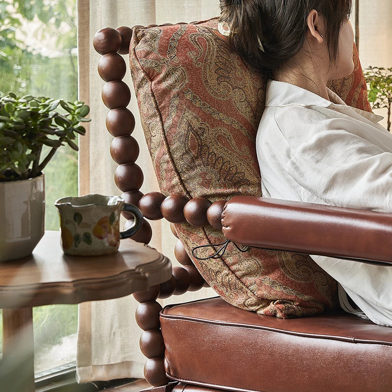 アッシュ材使用のクラシックチェア|PUレザー&綿麻クッション付き|デザイン性抜群のリビング家具 hsysg-4983