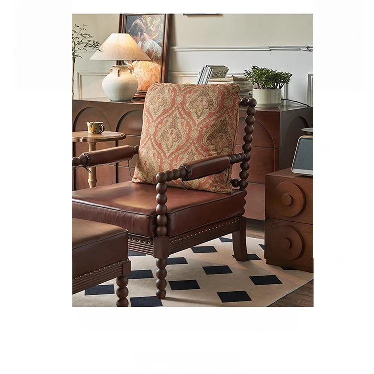 アッシュ材使用のクラシックチェア|PUレザー&綿麻クッション付き|デザイン性抜群のリビング家具 hsysg-4983