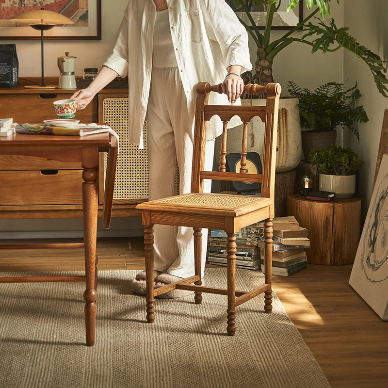 アッシュ材ラタン製のナチュラルデザインチェア|心地よい座り心地と上品な雰囲気を演出 hsysg-4986