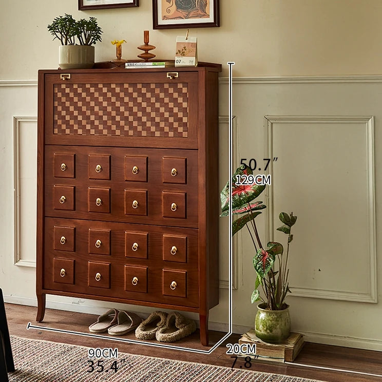 アッシュ材製モダンキャビネット|チェックパターン扉付き収納家具|スタイリッシュなインテリアに最適 hsysg-4992