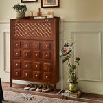 アッシュ材製モダンキャビネット|チェックパターン扉付き収納家具|スタイリッシュなインテリアに最適 hsysg-4992