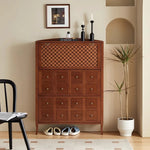 アッシュ材製モダンキャビネット|チェックパターン扉付き収納家具|スタイリッシュなインテリアに最適 hsysg-4992