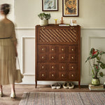 アッシュ材製モダンキャビネット|チェックパターン扉付き収納家具|スタイリッシュなインテリアに最適 hsysg-4992