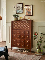 アッシュ材製モダンキャビネット|チェックパターン扉付き収納家具|スタイリッシュなインテリアに最適 hsysg-4992