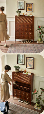 アッシュ材製モダンキャビネット|チェックパターン扉付き収納家具|スタイリッシュなインテリアに最適 hsysg-4992