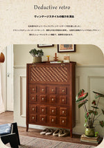 アッシュ材製モダンキャビネット|チェックパターン扉付き収納家具|スタイリッシュなインテリアに最適 hsysg-4992