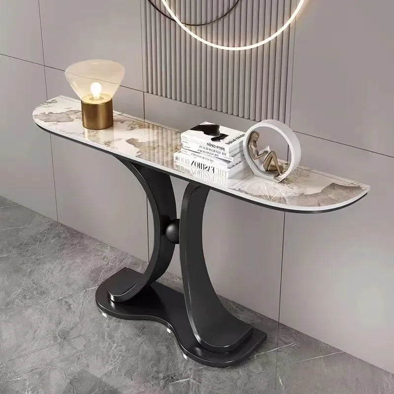 ラグジュアリーな極スリム玄関テーブル セラミック天板のモダンコンソール 壁付け設置 シンプルでミニマルな廊下用サイドボード htlty-3548