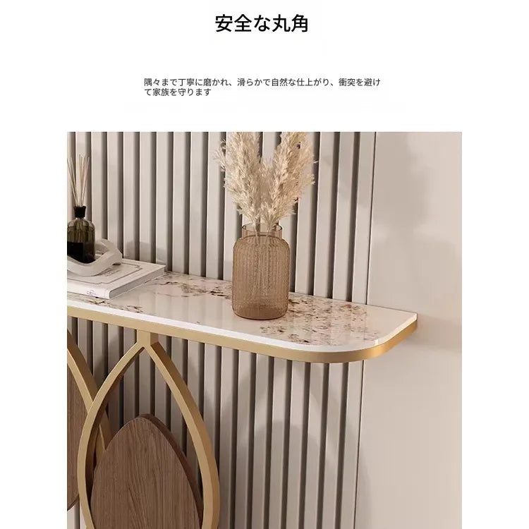 イタリアンスタイル玄関コンソール セラミック天板のエントランステーブル シンプル収納棚 モダンでラグジュアリーなリビング壁付けテーブル htlty-3549