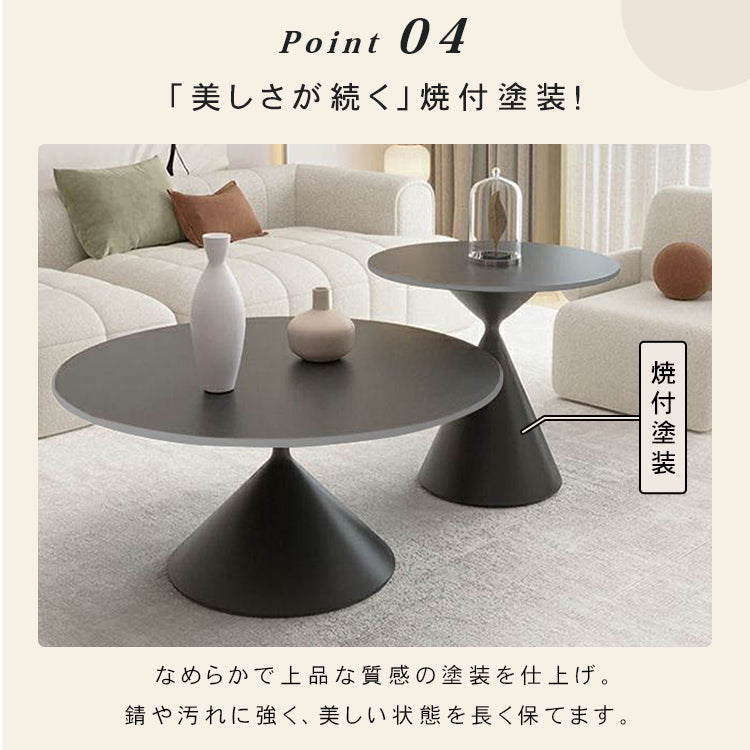 クリームカラーの小さなラウンドコーヒーテーブル 省スペース 寝室 ソファ横 ベッドサイド バルコニーにぴったりの新作ミニテーブル htt-3532