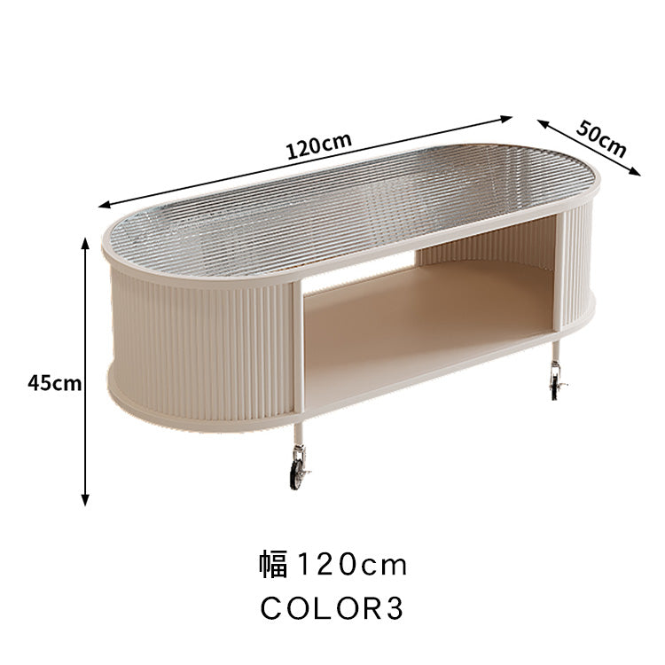 フレンチクリーム風|移動式ローテーブル|リビング用|省スペース対応|楕円形|高見えシンプルサイドテーブル htt-3841