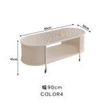 フレンチクリーム風|移動式ローテーブル|リビング用|省スペース対応|楕円形|高見えシンプルサイドテーブル htt-3841