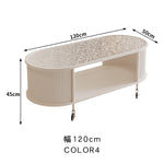 フレンチクリーム風|移動式ローテーブル|リビング用|省スペース対応|楕円形|高見えシンプルサイドテーブル htt-3841